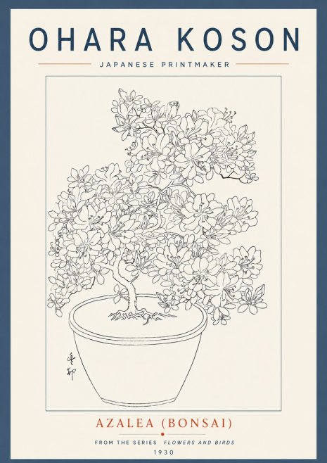 Ohara Koson Azalea (Bonsai) No6 - Affiche