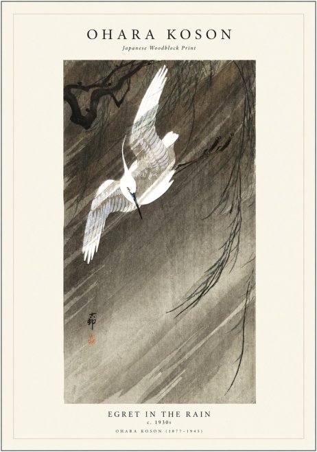 Ohara Koson Egret in the Rain II No1 - Affiche