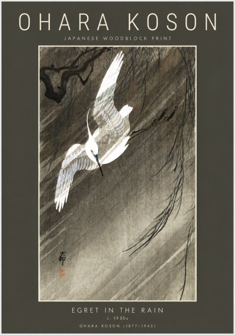 Ohara Koson Egret in the Rain II No2 - Affiche