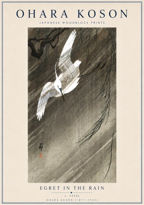 Ohara Koson Egret in the Rain II No3 - Affiche