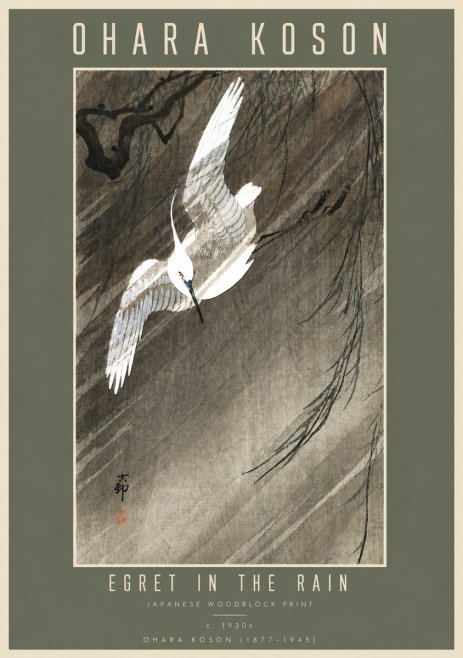 Ohara Koson Egret in the Rain II No4 - Affiche