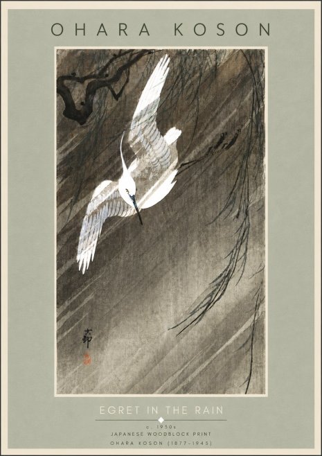 Ohara Koson Egret in the Rain II No5 - Affiche