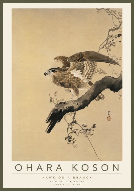 Ohara Koson Hawk on a Branch I No4 - Affiche
