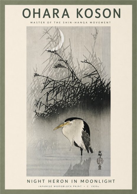 Ohara Koson Night Heron in Moonlight No4 - Affiche