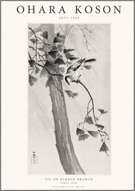 Ohara Koson Tit on Ginkgo Branch No1 - Affiche