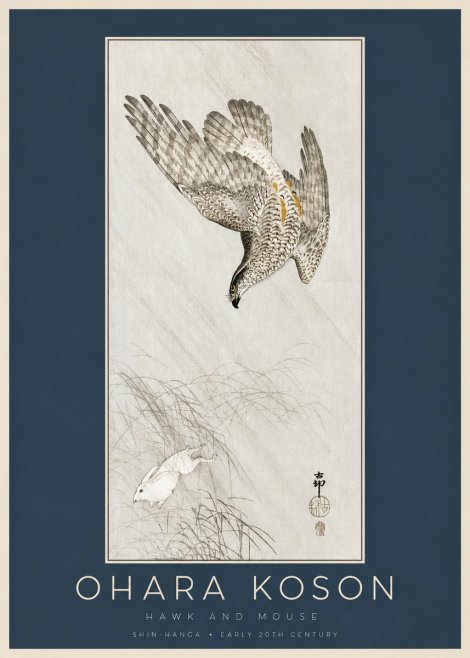 Ohara Koson Hawk and Mouse No2 - Affiche