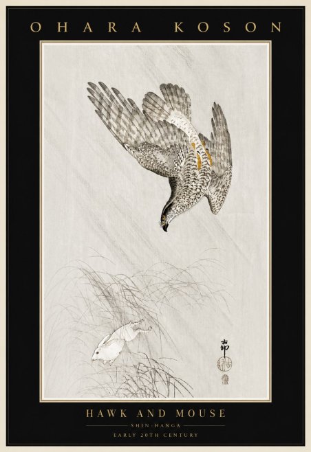 Ohara Koson Hawk and Mouse No4 - Affiche