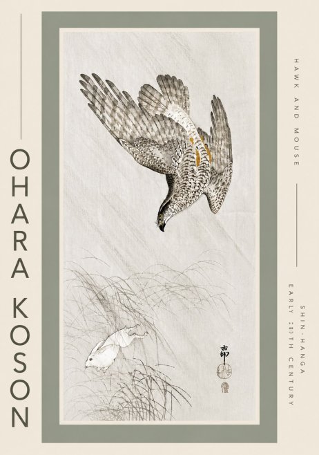Ohara Koson Hawk and Mouse No5 - Affiche