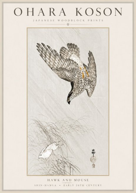 Ohara Koson Hawk and Mouse No6 - Affiche