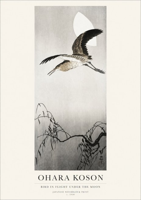 Ohara Koson Bird in Flight Under the Moon No1 - Affiche