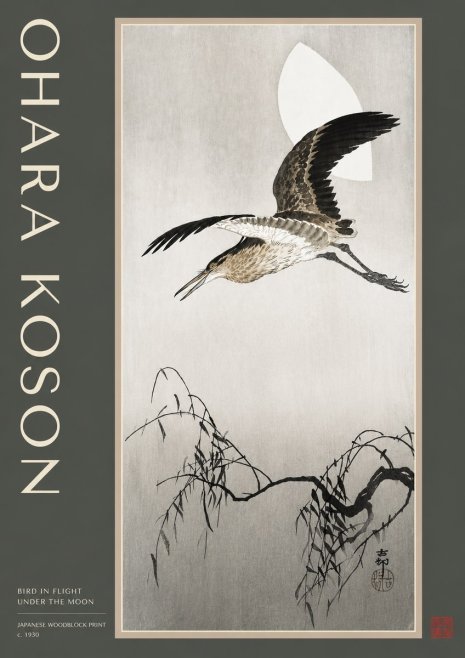 Ohara Koson Bird in Flight Under the Moon No2 - Affiche