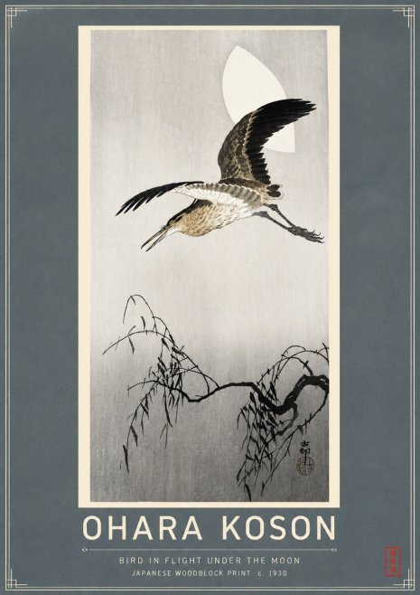 Ohara Koson Bird in Flight Under the Moon No4 - Affiche