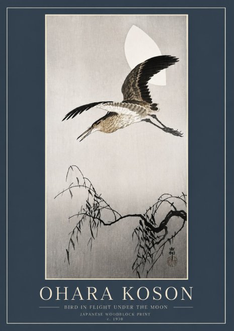 Ohara Koson Bird in Flight Under the Moon No6 - Affiche