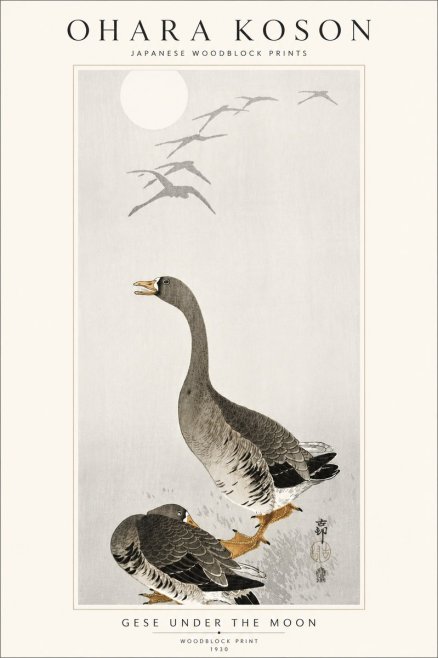 Ohara Koson Gese Under the Moon No5 - Affiche