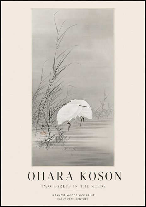 Ohara Koson Two Egrets in the Reeds No1 - Affiche