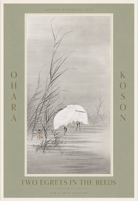 Ohara Koson Two Egrets in the Reeds No5 - Affiche