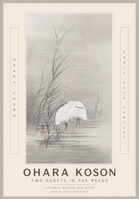 Ohara Koson Two Egrets in the Reeds No6 - Affiche