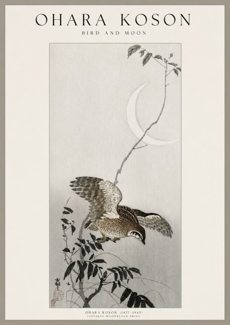 Ohara Koson Bird and Moon No1 - Affiche