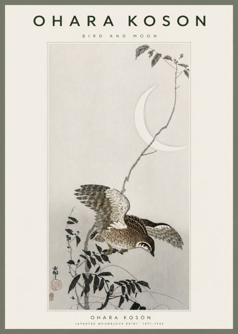 Ohara Koson Bird and Moon No2 - Affiche