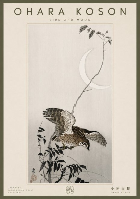 Ohara Koson Bird and Moon No6 - Affiche
