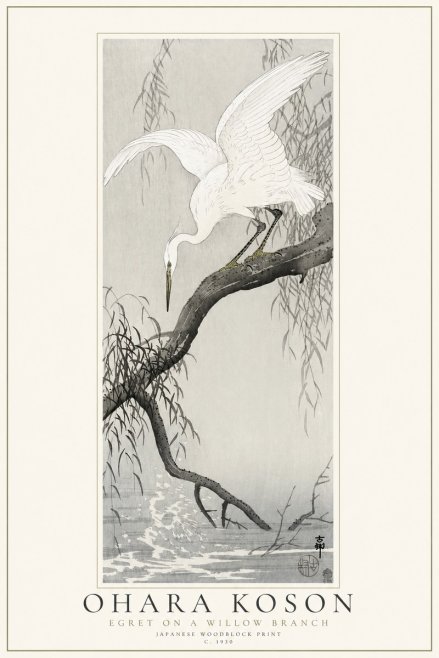 Ohara Koson Egret on a Willow Branch No1 - Affiche