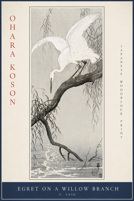 Ohara Koson Egret on a Willow Branch No2 - Affiche