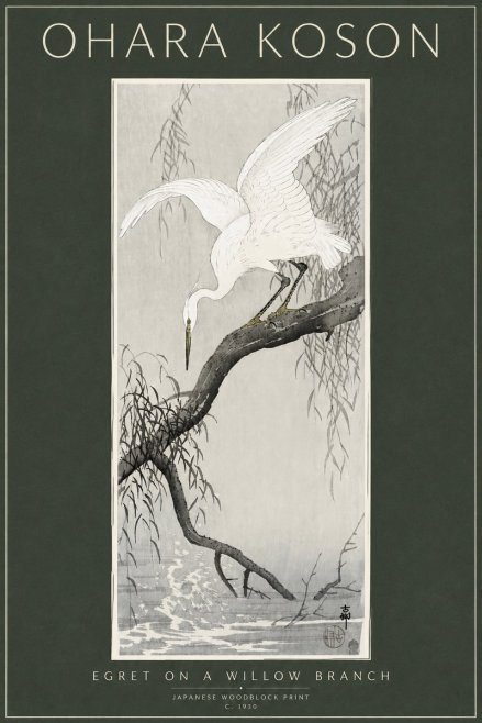 Ohara Koson Egret on a Willow Branch No3 - Affiche