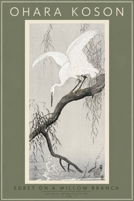 Ohara Koson Egret on a Willow Branch No4 - Affiche