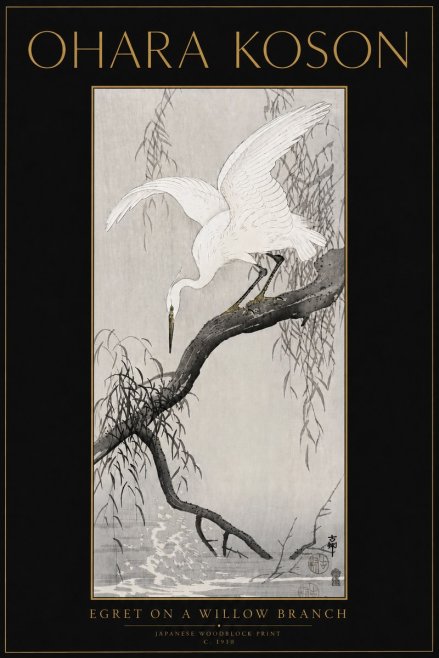 Ohara Koson Egret on a Willow Branch No5 - Affiche