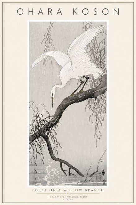 Ohara Koson Egret on a Willow Branch No6 - Affiche