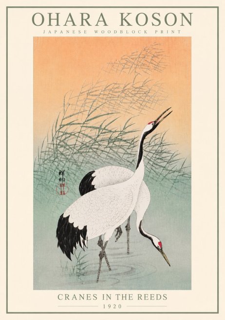 Ohara Koson Cranes in the Reeds No5 - Affiche