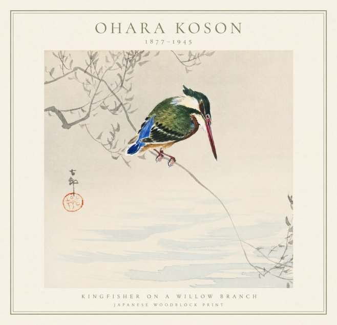 Ohara Koson Kingfisher on a Willow Branch No1 - Affiche