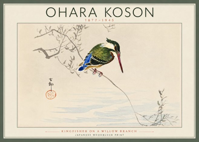 Ohara Koson Kingfisher on a Willow Branch No5 - Affiche