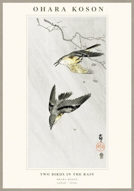 Ohara Koson Two Birds in the Rain No1 - Affiche