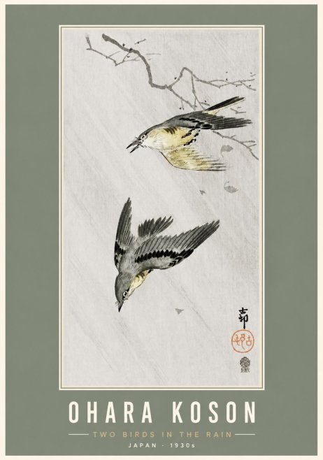 Ohara Koson Two Birds in the Rain No3 - Affiche