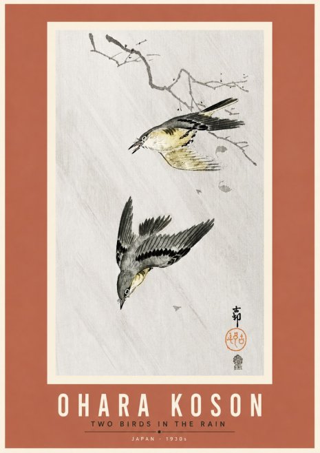 Ohara Koson Two Birds in the Rain No6 - Affiche