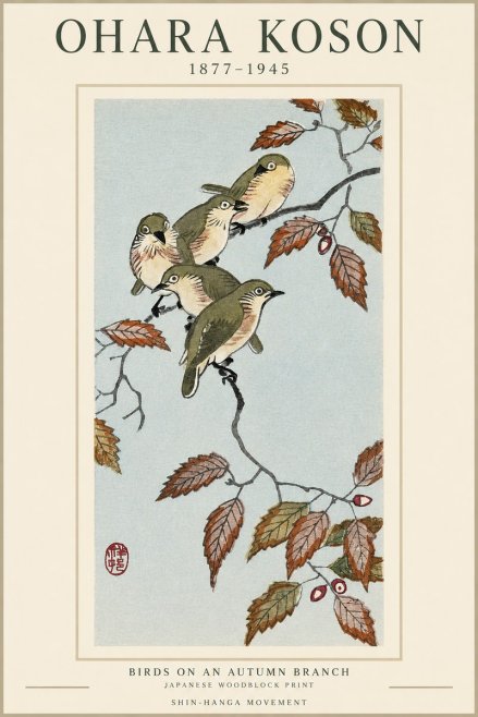Ohara Koson Birds on an Autumn Branch No1 - Affiche