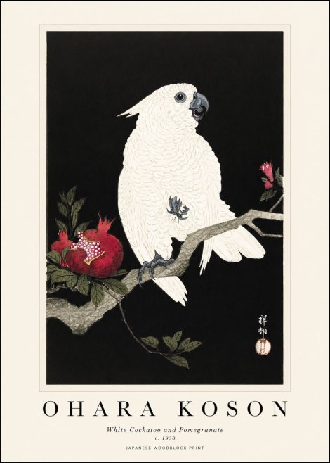 Ohara Koson White Cockatoo and Pomegranate I No1 - Affiche