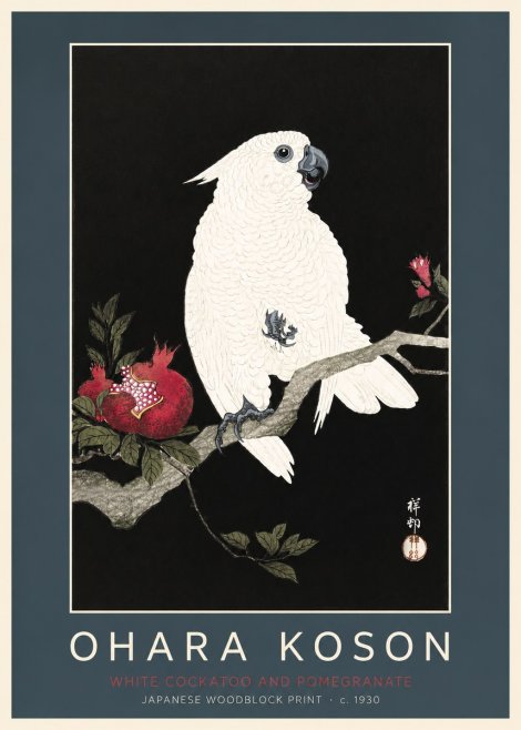 Ohara Koson White Cockatoo and Pomegranate I No2 - Affiche