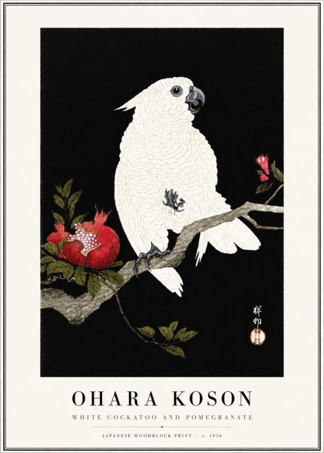 Ohara Koson White Cockatoo and Pomegranate I No4 - Affiche