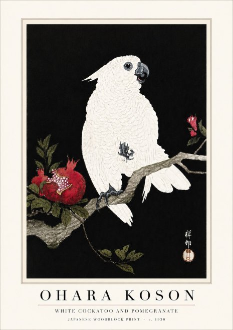 Ohara Koson White Cockatoo and Pomegranate I No6 - Affiche