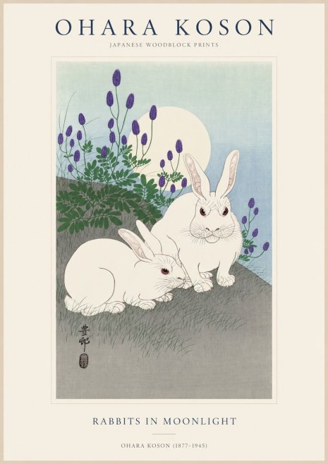 Ohara Koson Rabbits in Moonlight No1 - Affiche