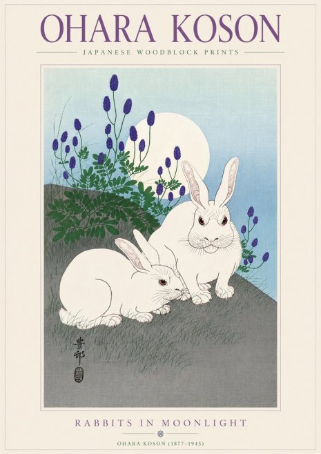 Ohara Koson Rabbits in Moonlight No3 - Affiche