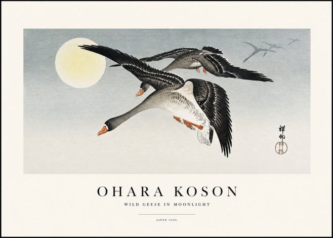 Ohara Koson Wild Geese in Moonlight III No1 - Affiche