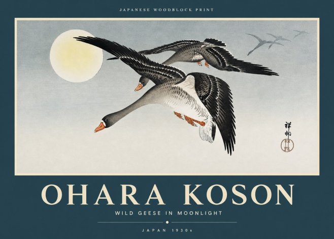 Ohara Koson Wild Geese in Moonlight III No2 - Affiche