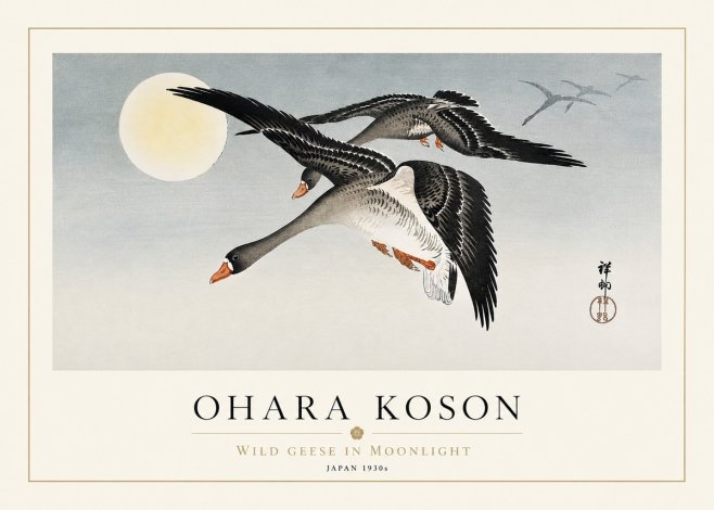 Ohara Koson Wild Geese in Moonlight III No3 - Affiche