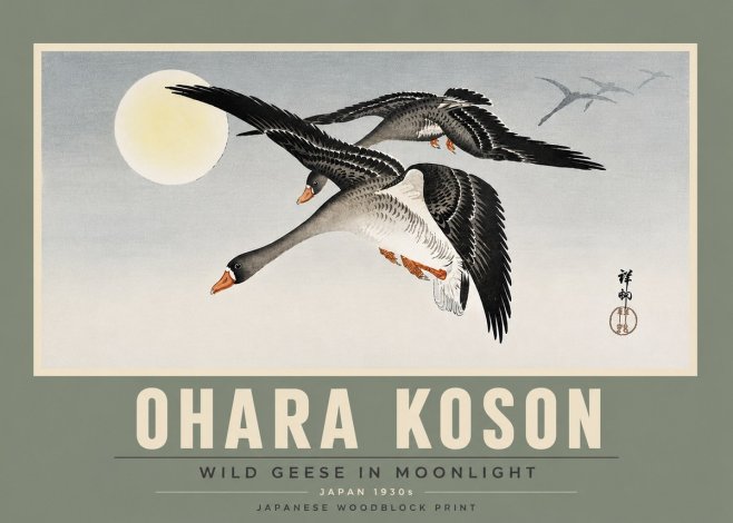 Ohara Koson Wild Geese in Moonlight III No5 - Affiche