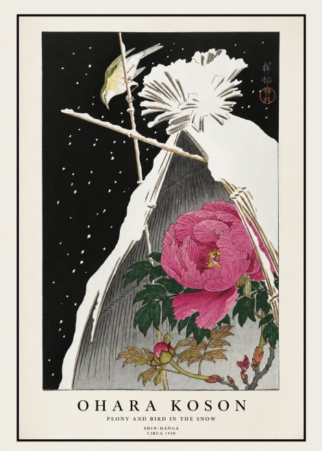 Ohara Koson Peony and Bird in the Snow No1 - Affiche