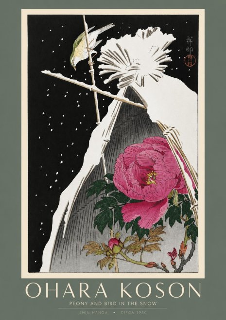 Ohara Koson Peony and Bird in the Snow No2 - Affiche