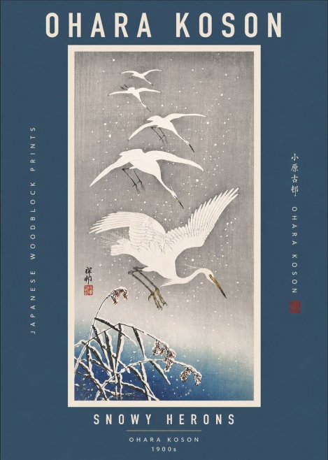Ohara Koson Snowy Herons No2 - Affiche